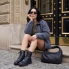 CUSHIONAIRE Ryker Vegan Leather Combat Boots for Women with Side Zipper(Black)