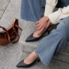 CUSHIONAIRE Saby Slingback Kitten Heels for Women, Pointed Toe Pumps with Adjustable Ankle Strap for Casual Dressy Wear(Black Smooth)