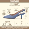 CUSHIONAIRE Saby Slingback Kitten Heels for Women, Pointed Toe Pumps with Adjustable Ankle Strap for Casual Dressy Wear(Blue Microsuede)