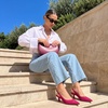 CUSHIONAIRE Saby Slingback Kitten Heels for Women, Pointed Toe Pumps with Adjustable Ankle Strap for Casual Dressy Wear(Fuchsia Microsuede)