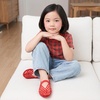 CUSHIONAIRE Siesta Girls Jelly Sandals, Lattice Cut-Out Ballet Flats for Girls, Flexible Slip On Beach Shoes(Red)