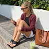 CUSHIONAIRE Spryte Flared Kitten Heels for Women, Square Toe Thong Heeled Sandals with Woven Braided Strap and Slip On Mule Style(Black)