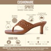 CUSHIONAIRE Spryte Flared Kitten Heels for Women, Square Toe Thong Heeled Sandals with Woven Braided Strap and Slip On Mule Style(Cognac)