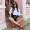 CUSHIONAIRE Tapas Canvas Mary Jane Flat Espadrilles for Women, Cushioned Comfort Closed Toe with Adjustable Strap(Red)