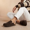 CUSHIONAIRE Wally Loafer-Style Suede Clogs for Men, Slip-On Backless Indoor Outdoor Mens Shoes with Cushioned Footbed(Brown)