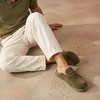CUSHIONAIRE Wally Loafer-Style Suede Clogs for Men, Slip-On Backless Indoor Outdoor Mens Shoes with Cushioned Footbed(Olive)