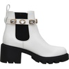 CUSHIONAIRE Women’s Julie chelsea boot with Jeweled strap +Memory Foam(White)
