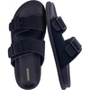 CUSHIONAIRE Alpha 100% Genuine Leather Mens Sandals, Casual Slip On Flat Men Slides with Adjustable Buckles(Black)