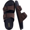 CUSHIONAIRE Alpha 100% Genuine Leather Mens Sandals, Casual Slip On Flat Men Slides with Adjustable Buckles(Brown)