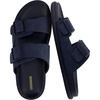 CUSHIONAIRE Alpha 100% Genuine Leather Mens Sandals, Casual Slip On Flat Men Slides with Adjustable Buckles(Navy)
