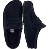 CUSHIONAIRE Casey Genuine Suede Moccasin Slippers for Women, Cozy House Shoes with Moc Toe and Penny Loafer Strap(Black)