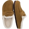 CUSHIONAIRE Casey Genuine Suede Moccasin Slippers for Women, Cozy House Shoes with Moc Toe and Penny Loafer Strap(Camel)