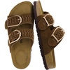 CUSHIONAIRE Cashew Slip On Womens Sandals, Genuine Suede Leather Braided Double Strap Slide On Sandals with Adjustable Big Buckle for Women(Brown)