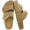 CUSHIONAIRE Cashew Slip On Womens Sandals, Genuine Suede Leather Braided Double Strap Slide On Sandals with Adjustable Big Buckle for Women(Sand)