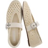 CUSHIONAIRE Gabby Woven Mary Jane Ballet Flats for Women, Comfortable Dressy Flat Shoes with Adjustable Gold-Tone Buckle and Memory Foam Cushioning(Beige)
