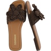CUSHIONAIRE Gemma Knit Flat Slide Sandals for Women with Woven Strap(Brown)
