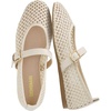 CUSHIONAIRE Gracie Mesh Mary Jane Flats for Women, Breathable Ballet Flats with Adjustable Buckle Strap and Memory Foam Cushioning(Cream)
