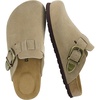 CUSHIONAIRE Hamlet Genuine Leather Suede Clogs for Women, Slip On Shoes with Detailed Metal Buckle Strap and Memory Foam Footbed(Beige)