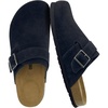 CUSHIONAIRE Hugo Genuine Leather Suede Clogs for Men – Comfortable Slip On Shoes with Adjustable Buckle, Closed Toe Mens Slides(Black)