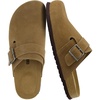 CUSHIONAIRE Hugo Genuine Leather Suede Clogs for Men – Comfortable Slip On Shoes with Adjustable Buckle, Closed Toe Mens Slides(Brown)