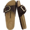 CUSHIONAIRE Leeds 100% Genuine Leather Suede Womens Sandals, Comfortable Slides for Women with Adjustable Statement Buckle(Chocolate)