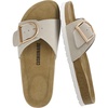 CUSHIONAIRE Leeds 100% Genuine Leather Suede Womens Sandals, Comfortable Slides for Women with Adjustable Statement Buckle(Stone)