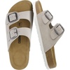 CUSHIONAIRE Logo 100% Genuine Leather Suede Slides for Women, Cushioned Cork Footbed Womens Sandals with Adjustable Buckles and Memory Foam(Stone)