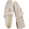 CUSHIONAIRE Monet Woven Mary Jane Flats for Women, Comfortable Ballet Flats with Adjustable Gold-Tone Buckle Strap and Memory Foam Cushioning(Cream)