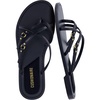 CUSHIONAIRE Raz Thong Strappy Sandals for Women, Minimalist Flat Sandals with Decorative Ring Accents(Black)