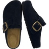 CUSHIONAIRE Rusty Genuine Leather Clogs for Women, Comfortable Slip On Womens Shoes with Adjustable Buckle and Soft Memory Foam(Black)