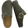CUSHIONAIRE Rusty Genuine Leather Clogs for Women, Comfortable Slip On Womens Shoes with Adjustable Buckle and Soft Memory Foam(Khaki)