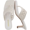 CUSHIONAIRE Spryte Flared Kitten Heels for Women, Square Toe Thong Heeled Sandals with Woven Braided Strap and Slip On Mule Style(Bone)
