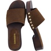 CUSHIONAIRE Timmi 100% Genuine Leather Suede Slides for Women, Slip On Low Heeled Dress Sandal with Studded Detail(Brown Genuine Suede)