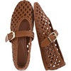 CUSHIONAIRE Wit Hand Woven Womens Flats, Comfortable Mary Jane Ballet Flat with Adjustable Buckle Braided Strap and Cushioned Memory Foam(Cognac)