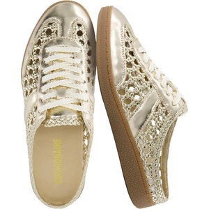 CUSHIONAIRE Buffy Woven Slip On Backless Sneaker Mules for Women(Gold)
