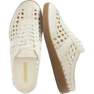 CUSHIONAIRE Buffy Woven Slip On Backless Sneaker Mules for Women(Ivory)