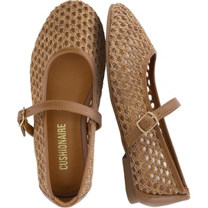 CUSHIONAIRE Darla Kids Mesh Mary Jane Ballet Flats, Girls Shoes with Buckle(Brown)