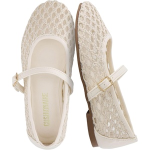 CUSHIONAIRE Darla Kids Mesh Mary Jane Ballet Flats, Girls Shoes with Buckle(Cream)