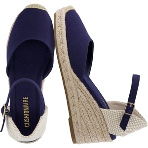 CUSHIONAIRE Elche Closed Toe Wedge Sandals for Women, Platform Espadrilles Heels With Adjustable Buckle(Navy)