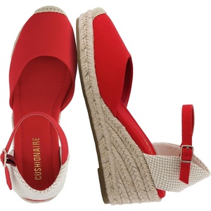 CUSHIONAIRE Elche Closed Toe Wedge Sandals for Women, Platform Espadrilles Heels With Adjustable Buckle(Red)