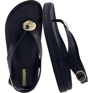 CUSHIONAIRE Expo Thong Sandals for Women, Comfortable Slingback Sandals with Arch Support and Cushioned Footbed(Black)
