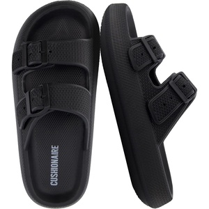 CUSHIONAIRE Fame Pillow Recovery Sandals for Women, Adjustable Double Buckle Waterproof EVA Cloud Slides for Women(Black)