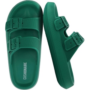 CUSHIONAIRE Fame Pillow Recovery Sandals for Women, Adjustable Double Buckle Waterproof EVA Cloud Slides for Women(Emerald)
