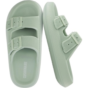 CUSHIONAIRE Fame Pillow Recovery Sandals for Women, Adjustable Double Buckle Waterproof EVA Cloud Slides for Women(Green)
