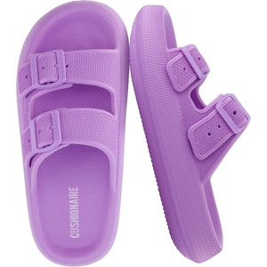 CUSHIONAIRE Fame Pillow Recovery Sandals for Women, Adjustable Double Buckle Waterproof EVA Cloud Slides for Women(Lavender)