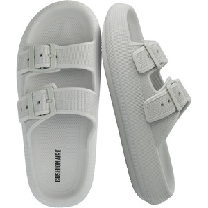 CUSHIONAIRE Fame Pillow Recovery Sandals for Women, Adjustable Double Buckle Waterproof EVA Cloud Slides for Women(Lt. Grey)