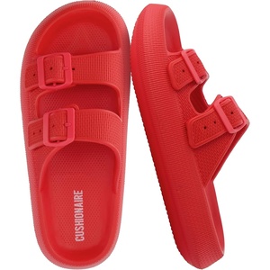 CUSHIONAIRE Fame Pillow Recovery Sandals for Women, Adjustable Double Buckle Waterproof EVA Cloud Slides for Women(Red)