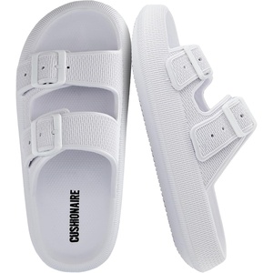 CUSHIONAIRE Fame Pillow Recovery Sandals for Women, Adjustable Double Buckle Waterproof EVA Cloud Slides for Women(White)