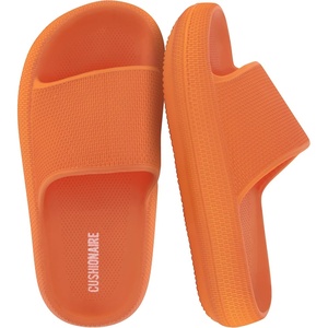 CUSHIONAIRE Feather-K Cloud Slides, EVA Waterproof Pool Sandals for Kids(Tangerine)
