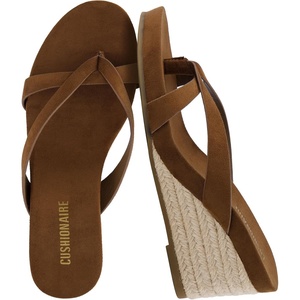 CUSHIONAIRE Ferry Espadrille Wedge Sandals for Women, Thong Platform Flip Flops with Cross Strap and Slip-On Design(Chocolate)